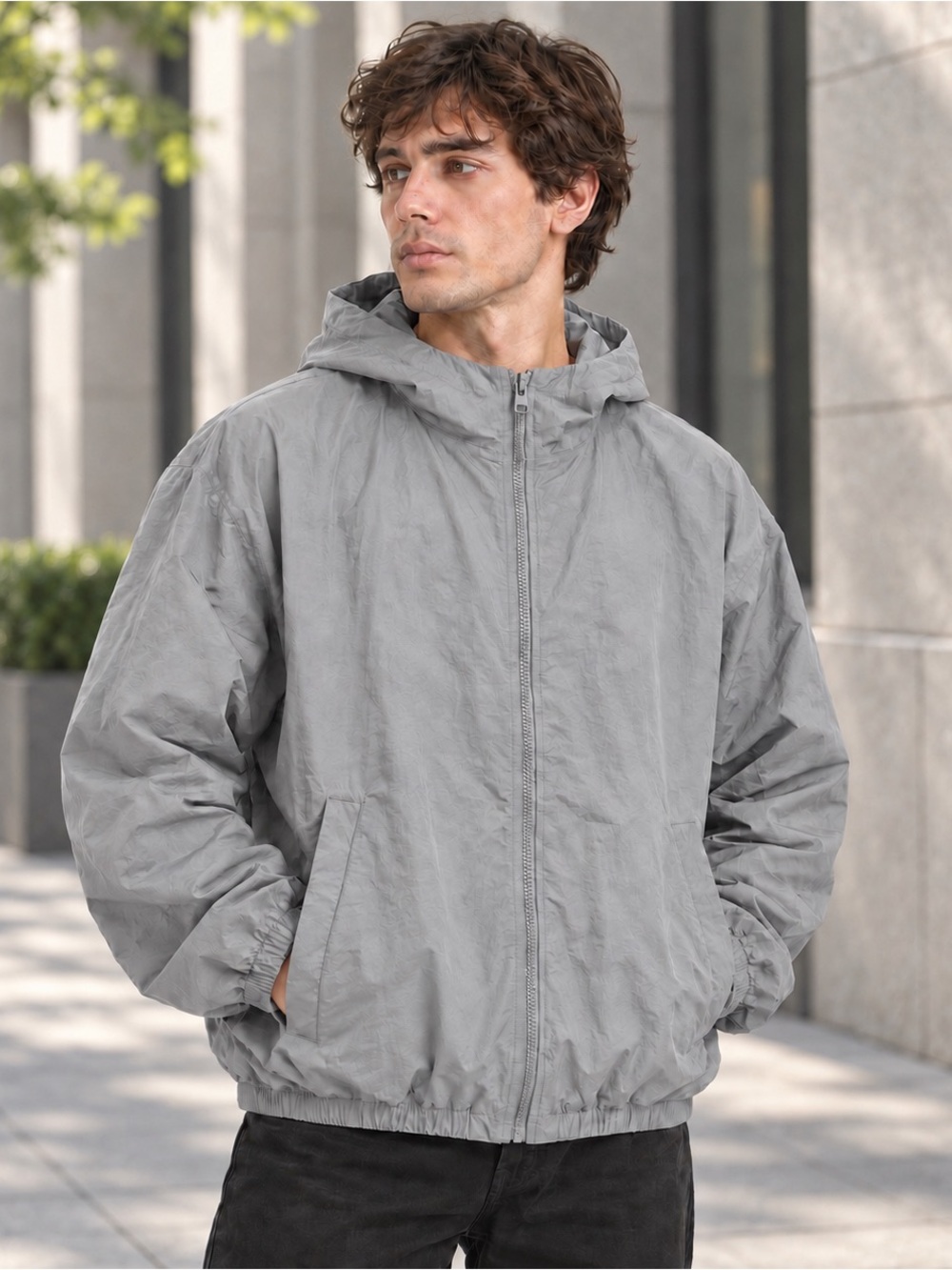 YEEZY YZY WB-01 03 Gray Windbreaker Jacket Size 2 Hooded Full Zip Missing Cord